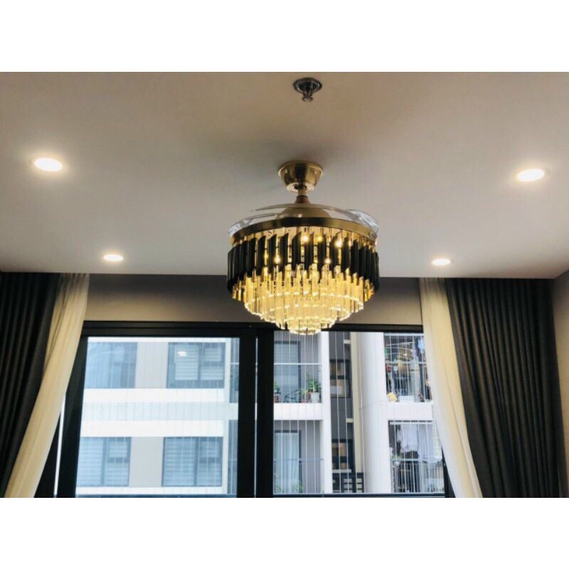 Quạt trần đèn dấu cánh ẩn cánh đèn chùm siêu sang