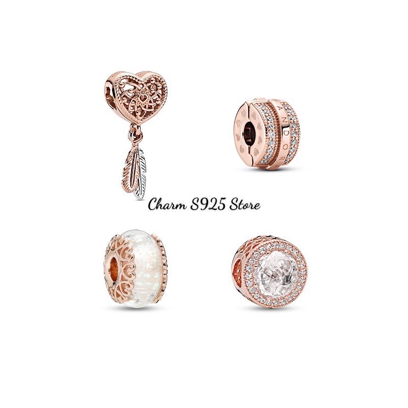 Combo 4 hạt charm pan đá trắng vàng hồng bạc s925 cao cấp