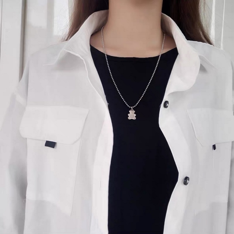 Vòng cổ choker bằng thép không gỉ mặt hình gấu dễ thương dành cho nữ