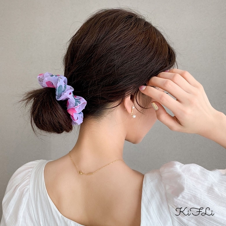 Dây Buộc Tóc Chiffon Họa Tiết Chim Hồng Hạc Dễ Thương Cho Nữ KIFLI