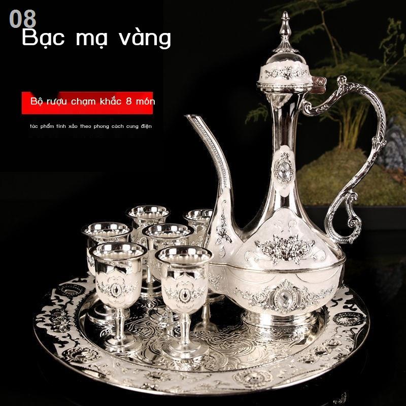 Bộ rượu cao cấp mạ vàng, ly rượu, bình ngâm ấm chén tử sa, gia dụng phong cách Châu Âu, quà tặng hay