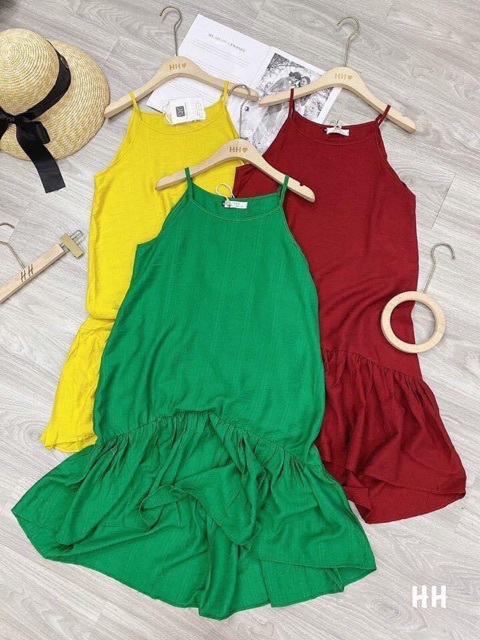 ĐẦM SUÔNG-Váy đũi MAXI 2 dây đuôi cá dáng xuông 4màu chất đũi xước
