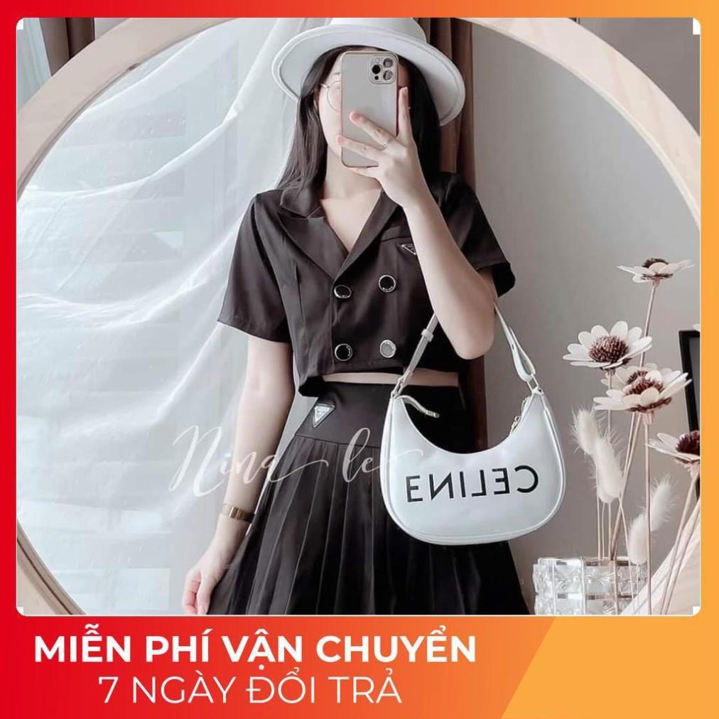 [ 𝐅𝐑𝐄𝐄 𝐒𝐇𝐈𝐏 ] Set Vest Croptop 2 Hàng Cúc Mix Chân Váy Xếp Ly