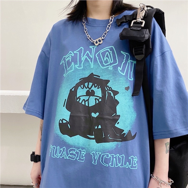 Áo thun tay lỡ nam nữ, áo phông form rộng shopcossi chất cotton in hình khủng long