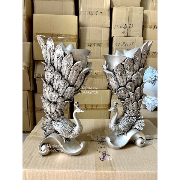 Bình hoa composite, phong thủy, bình con công, decor, trang trí, quà tặng sinh nhật, tân gia, bình hoa giả, công 3