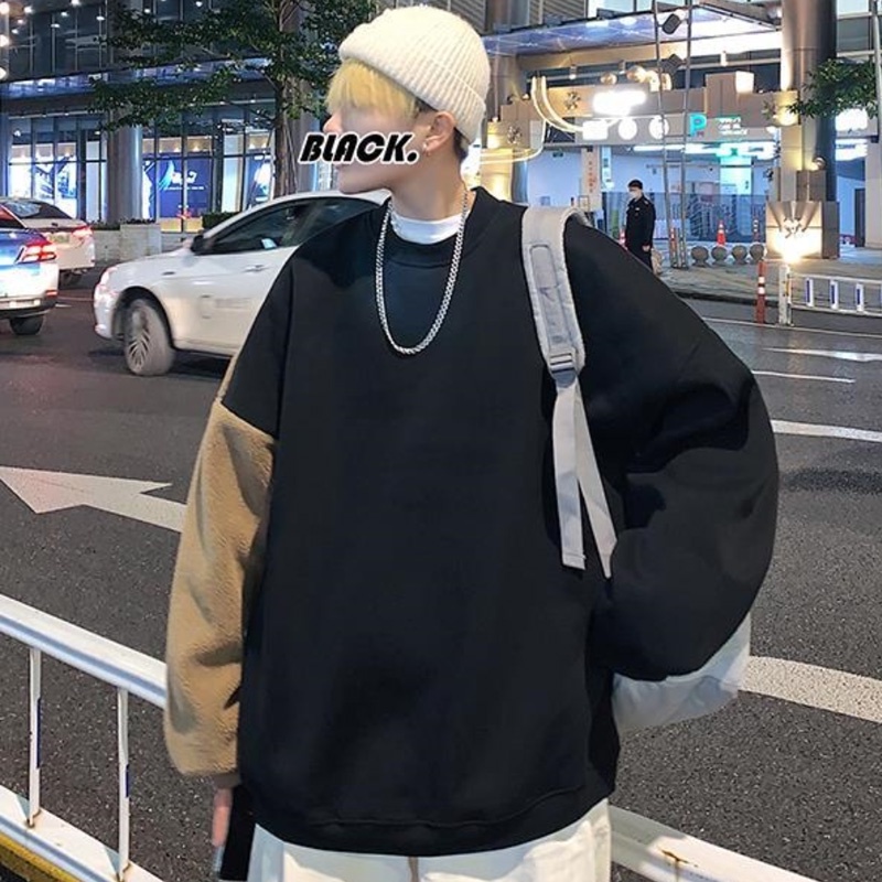 Áo Thun Tay Dài Dáng Rộng Thêu Hình Gấu Phối Màu Dễ Thương Thời Trang Cho Nam Và Nữ