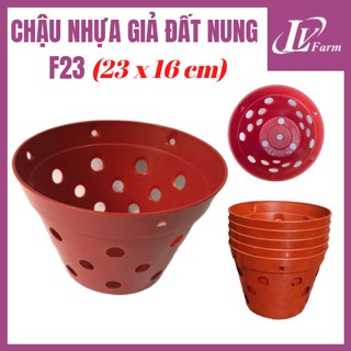 Chậu nhựa giả đất nung f23 trồng hoa lan, cây cảnh - phi 23cm