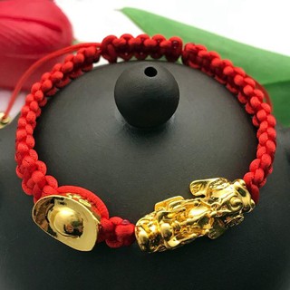 Vòng tay tì hưu chỉ đỏ may mắn kèm thỏi vàng J88