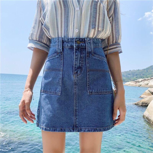 CHÂN VÁY JEAN CẠP CAO - DÁNG CHỮ A