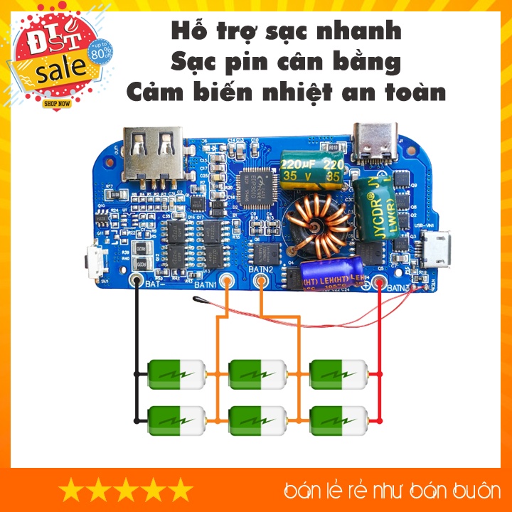 Mạch sạc dự phòng EDP3010 hỗ trợ sạc nhanh PD2.0 QC3.0 - GIẢI PHÁP SẠC PIN 3S QUA USB TYPE C
