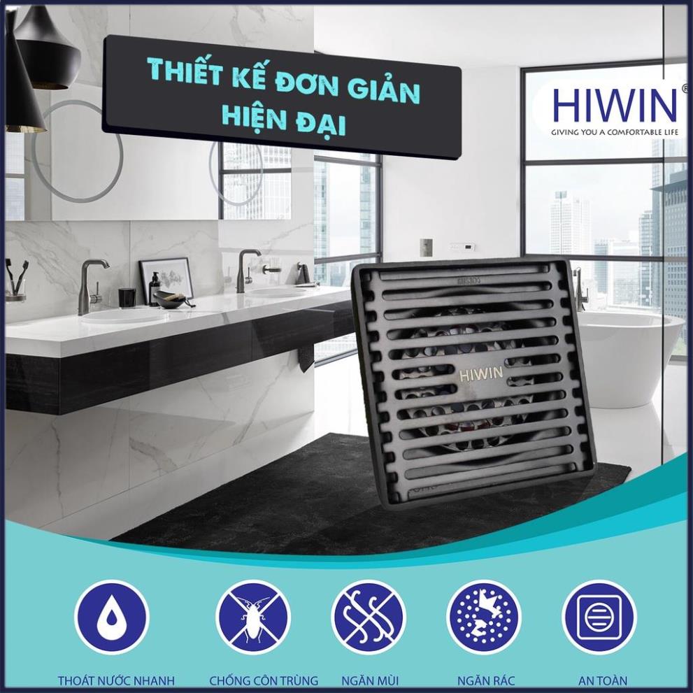 Phễu ga thoát sàn ngăn mùi hôi inox 304 mạ đen kích thước 100x100mm HIWIN FD-2218