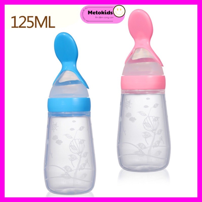 Bình thìa ăn dặm silicon 125ml cao cấp mềm mại an toàn cho bé