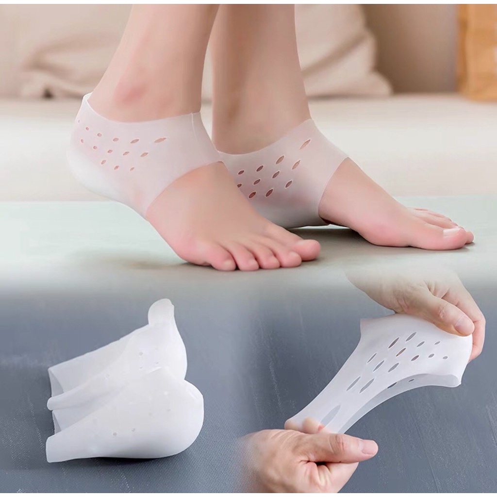 Vớ độn gót chân Silicon hỗ trợ tăng chiều cao - Miếng đệm gót chân chống nứt nẻ, thoáng khí
