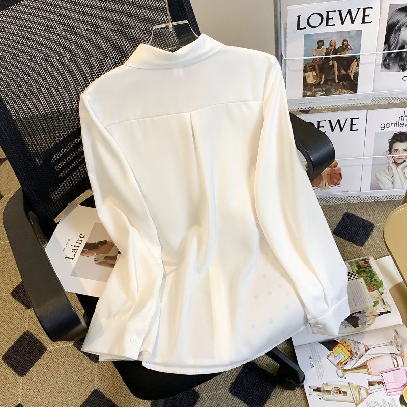 Áo Sơ Mi Voan Dài Tay Thắt Nơ Màu Sắc Tương Phản Thời Trang Mùa Thu