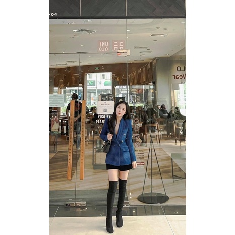 Áo Zara Áo khoác dạ tweed blazer xanh navy Zara xuất A085