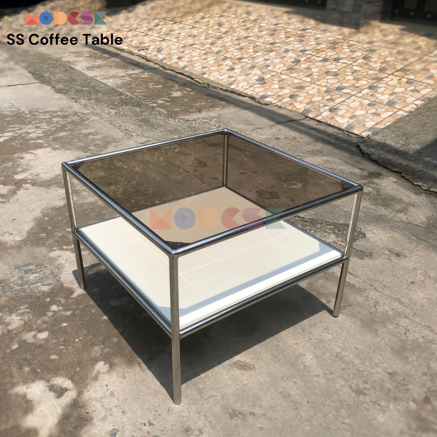 Bàn sofa vuông - trà Modesk SS Coffee Table inox 304 – kính cường - ván MFC [phòng khách - quán cafe]