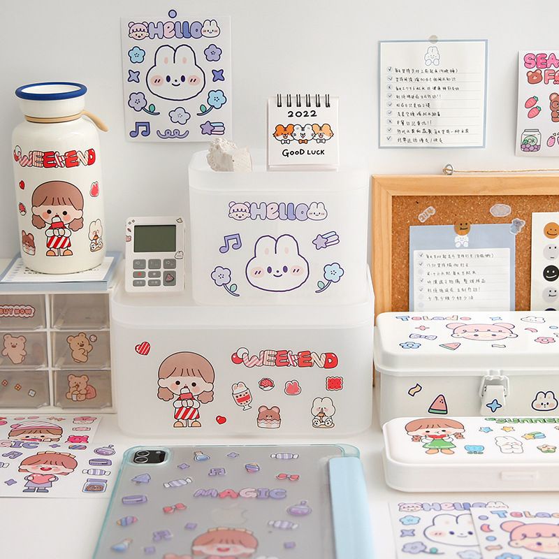 1 tấm sticker telado hoạ tiết thỏ bé gái dễ thương trang trí