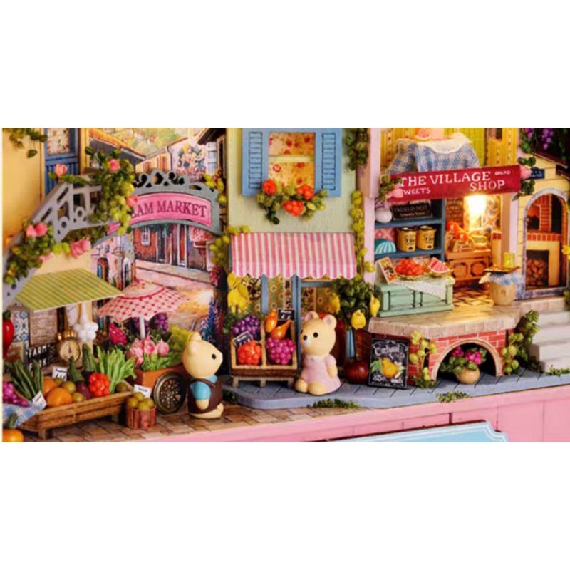 Kèm giá đỡ, keo dán và pin - Mô hình nhà gỗ búp bê Dollhouse DIY - Q007 Q008 Q009 Box Theatre
