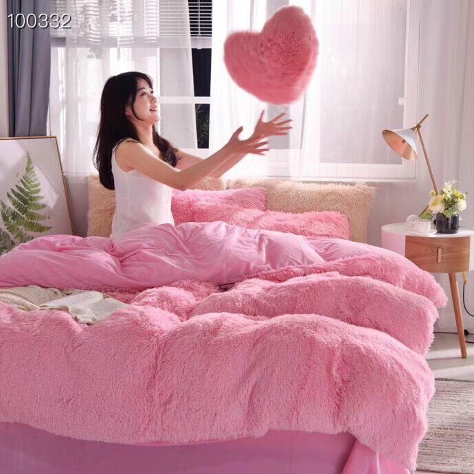 Trọn bộ Chăn Ga Gối Nhung Nỉ Lông Dài (TẶNG GỐI TIM,TÚI SÁCH) hàng nhập loại 1 giá rẻ