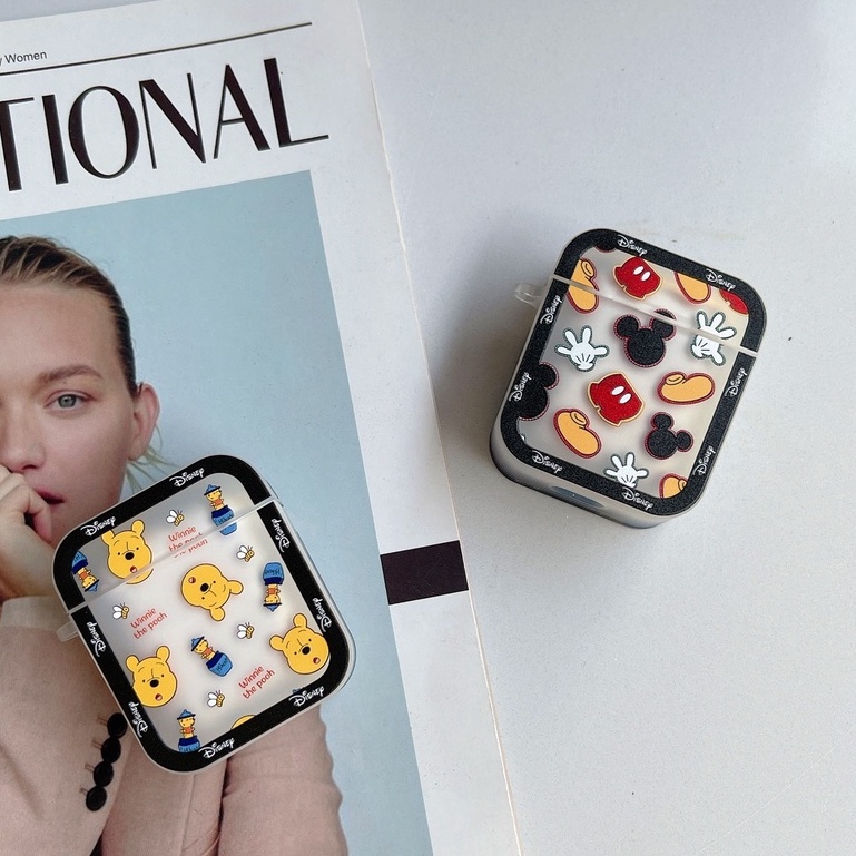 Vỏ Bảo Vệ Hộp Sạc Tai Nghe compatible AirPods Pro/compatible AirPods2 Gen Hình Vuông Họa Tiết Mickey Minnie Và Minnie 2021