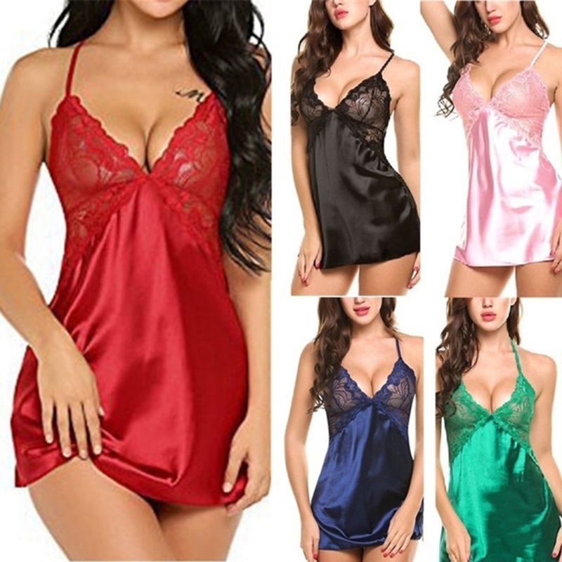 Sexy Ladies Lingerie Women Silk Lace Robe Dress Babydoll Nightdress Nightgown Sleepwear