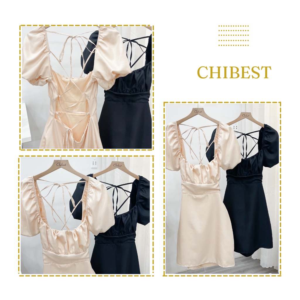 Đầm chữ A nhún ngực cổ vuông phối lưng đan dây sexy HDB76 CHIBEST