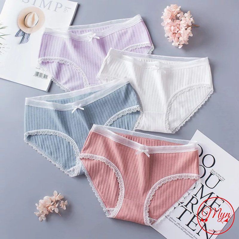 QUẦN LÓT GÂN TĂM VIỀN REN COTTON THẤM HÚT SIÊU XINH | BigBuy360 - bigbuy360.vn