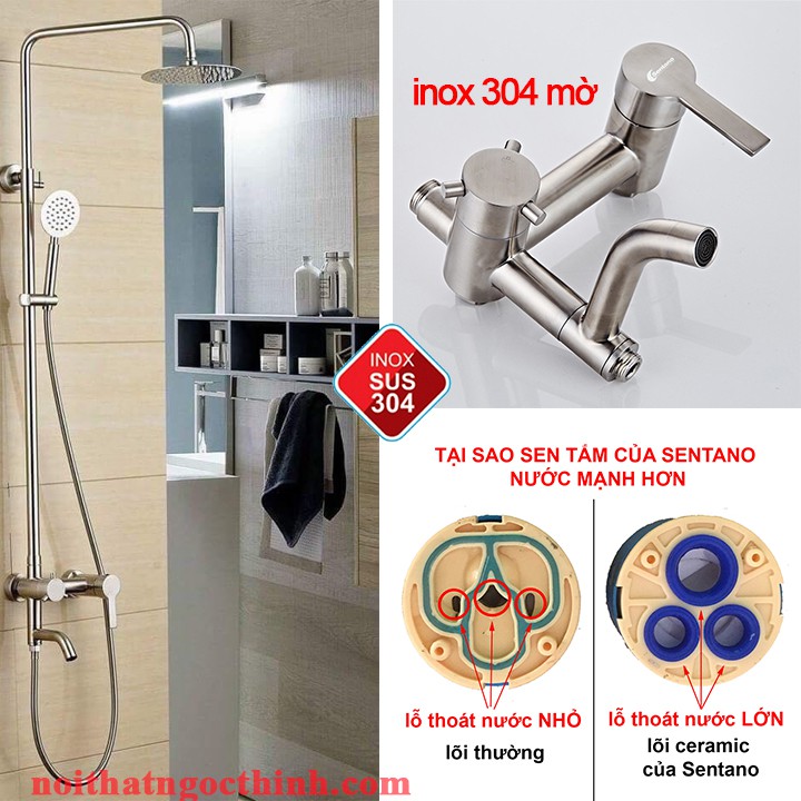 Bộ Sen cây tắm đứng NÓNG LẠNH INOX 304 Sentano (Kiểu tròn) HÀNG ĐÚC cao cấp - Lõi chia nước lớn chảy mạnh