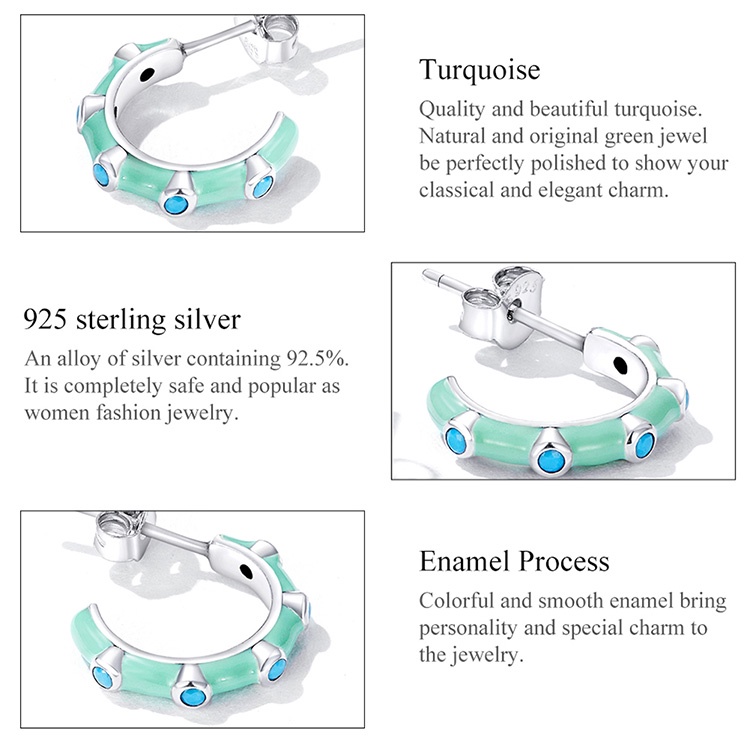 Khuyên tai/ Nhẫn BAMOER bạc 925 đính đá ngọc lam nhân tạo phong cách đơn giản thời trang dành cho nữ