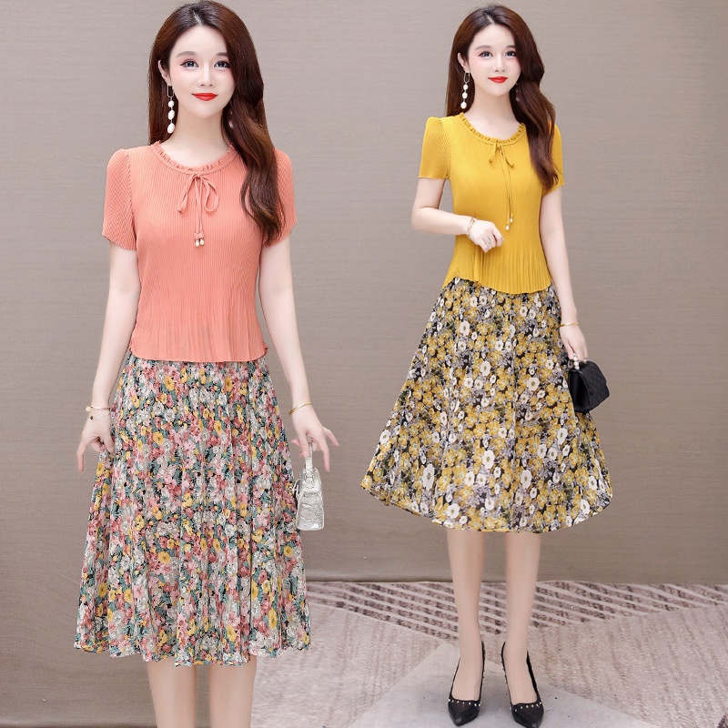 Đầm Chiffon Dáng Dài Giả Hai Mảnh Phong Cách Phương Tây Thời Trang Mùa Hè Hàng Mới Cỡ 30-40 Tuổi Dành Cho Nữ Tuổi Trung Niên