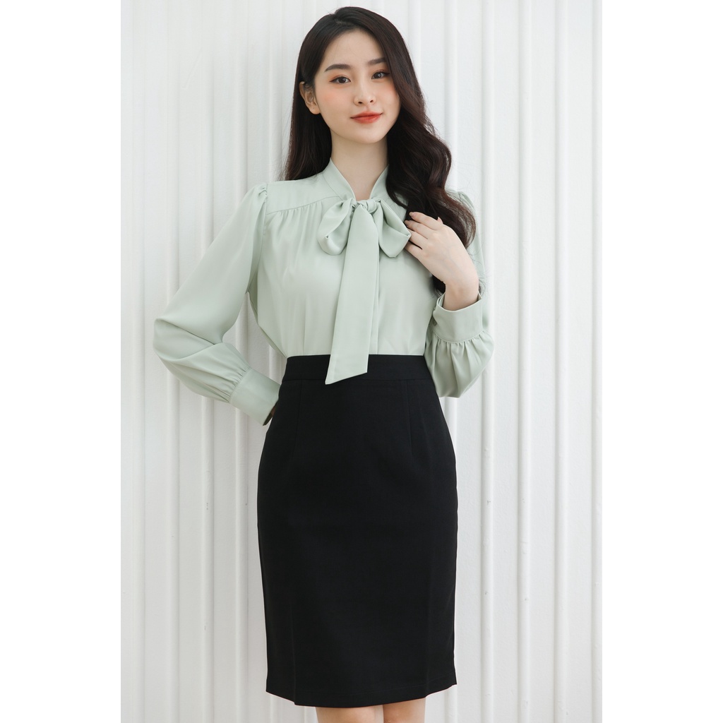 Áo sơ mi cổ nơ vai nhún tay măng sec TIIN STORE thiết kế thanh lịch AHD260