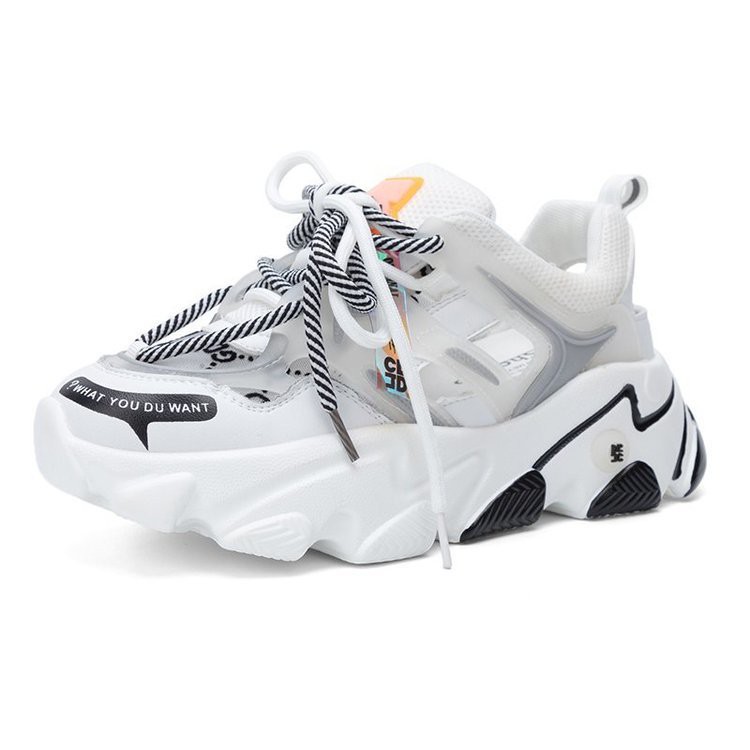Giày Thể Thao Nữ, Giày Sneakers Chunky Thoáng Khí Hậu Sandal Độn Đế 5Cm Thời Trang Sang Chảnh Màu Đen Trắng | BigBuy360 - bigbuy360.vn