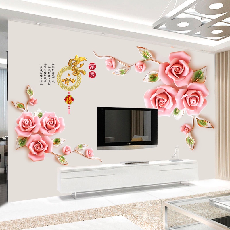 Tranh đối xứng Hoa hồng, Decal phong cảnh trang trí KT 175x115cm