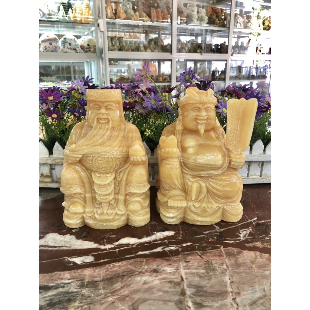 Bộ tượng thờ ông Tài Địa Thần Tài Thổ Địa đá ngọc hoàng long - Cao 20 cm