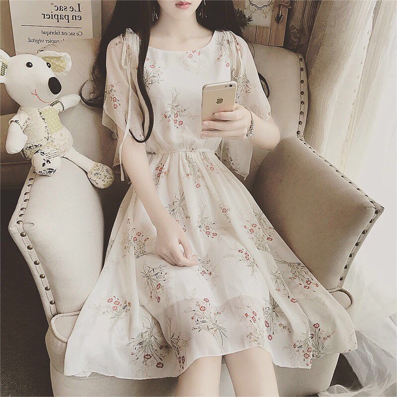 Đầm Voan Hoa Dáng Xòe ️🎉Hàng QC Có Sẵn️🎉 Thiết Kế Chiết Eo Thời Trang Thanh Lịch Cho Nữ | BigBuy360 - bigbuy360.vn