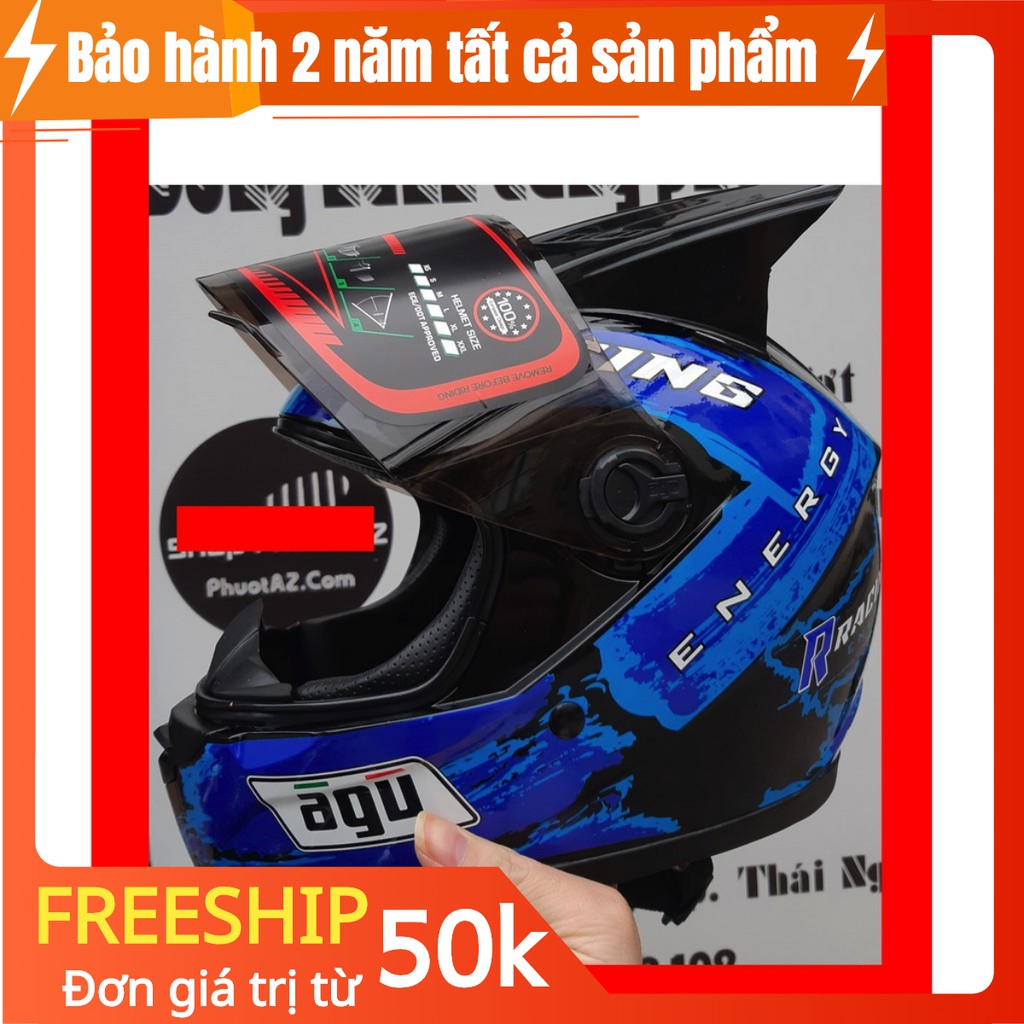 NÓN CẢ ĐẦU AGU RACING ENERGY XANH NƯỚC + Đuôi gió AGV và sừng rồng + TÚI ĐỰNG MŨ SỐ LƯỢNG CÓ HẠN