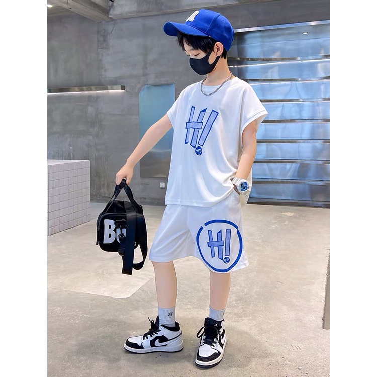 Bộ đồ bé trai Con Xinh sát nách hình in HI!,thời trang mùa hè dành cho trẻ em từ 4 đến 10 tuổi