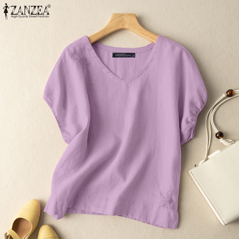 Zanzea Áo Nữ Tay Ngắn Cổ Chữ V Thời Trang Vintage