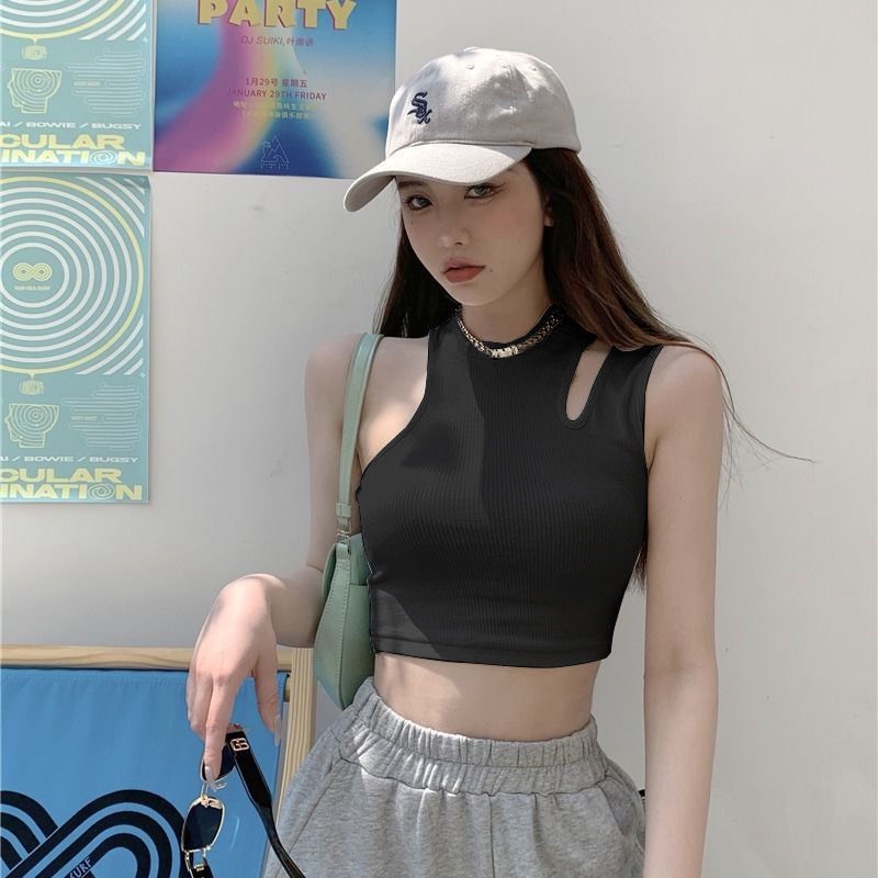 Áo crt ba lỗ nữ cổ tròn khoét vai dáng ôm body quyến rũ/ Áo croptop cổ tròn chất co dãn 2 màu dễ phối đồ_kudoshop