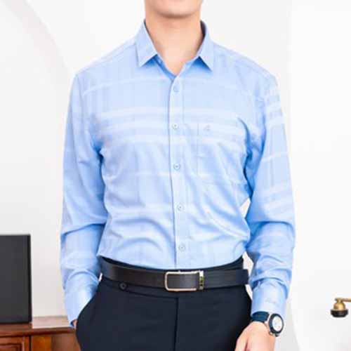 Áo Sơ Mi Nam Công Sở Trung Niên Anton Somianton Màu Xanh Dương Dài Tay Họa Tiết Kẻ Caro Vải Sợi Tre - YAT203