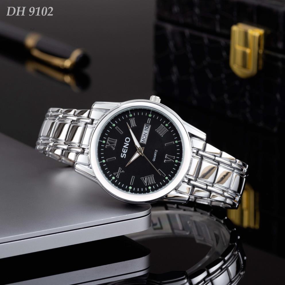 Đồng hồ nam Seno chống xước, đồng hồ chống nước dây kim loại trắng seno DH9102 watches116
