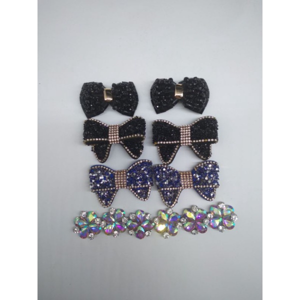 Set 2 phụ kiện nơ hoa đính đá trang trí giày handmade