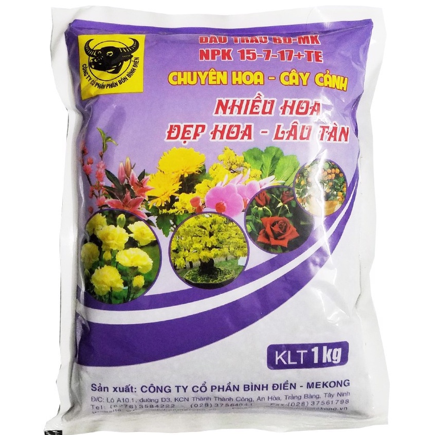 Phân bón Đầu Trâu NPK 15-7-17 tím , chuyên dưỡng hoa nuôi trái
