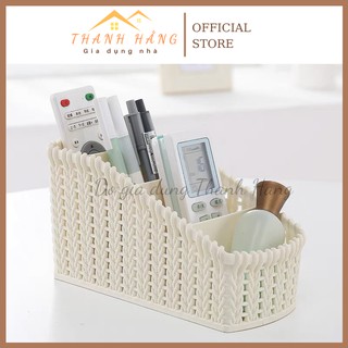 Kệ đựng đồ nhựa giả mây hàn quốc freeship đựng đồ mỹ phẩm, thìa dĩa, đồ dùng học tập màu trắng,  nâu