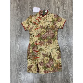 váy sườn xám cách tây hoa gấm