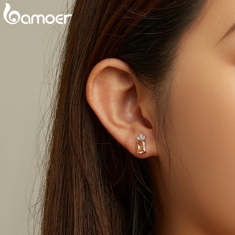 Đôi khuyên tai BAMOER BSE672 bạc 925 mặt hình quả dứa đính đá zircon thời trang