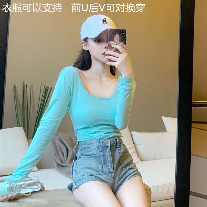 Áo Thun Tay Dài Cổ Thấp Hở Lưng Gợi Cảm Phong Cách Hàn Quốc Cho Nữ Áo phông Nữ NZ-TX-325