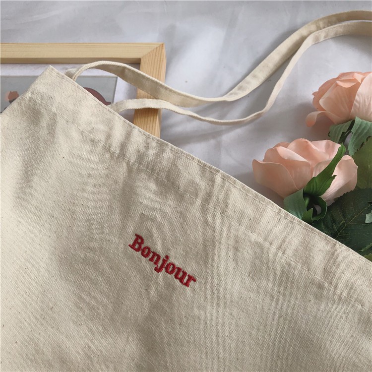 Túi tote vintage size lớn thêu chữ &quot;BONJOUR&quot;