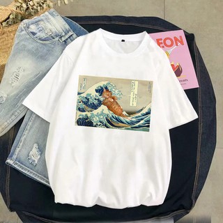 Áo thun Unisex Mèo Nhật Bản hoạt hình dễ thương form rộng- Sóng lừng