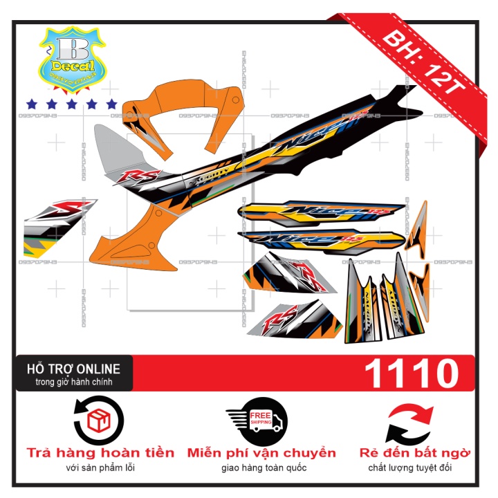 ( Quí khách vui lòng mang ra tiệm cho thợ dán ) Tem wave RS Nice 125 cam đen